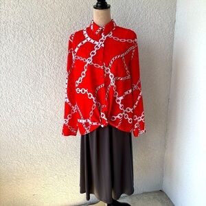 Susan Graver Red Stretch Woven Tie Front Shirt Size 12